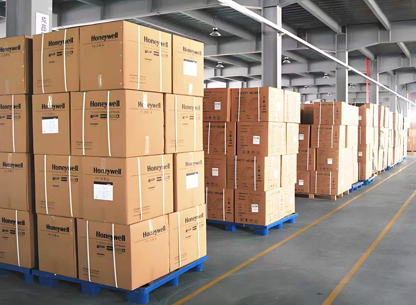 Packed PPE cartons and ready-stock warehouse